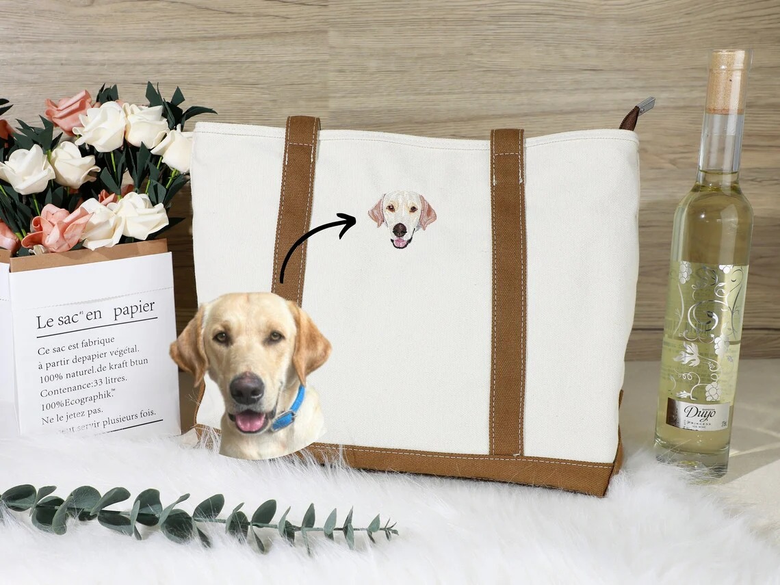 Personalized Dog Tote Bag with Custom Embroidered Photo - Unique Dog Mom Gift Idea