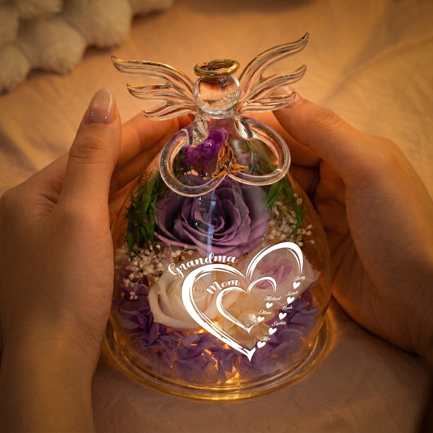 Mom Grandma Hearts Custom Kids' Names Personalized Flower In Angel Figurines-Mother's Day Gift