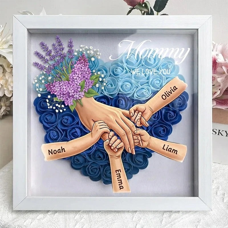 Forlovever™ Lavender Personalized Mom Holding Hands Shadow Box – Custom Name Remembrance Frame, Mother’s Day In Loving Memory Gift