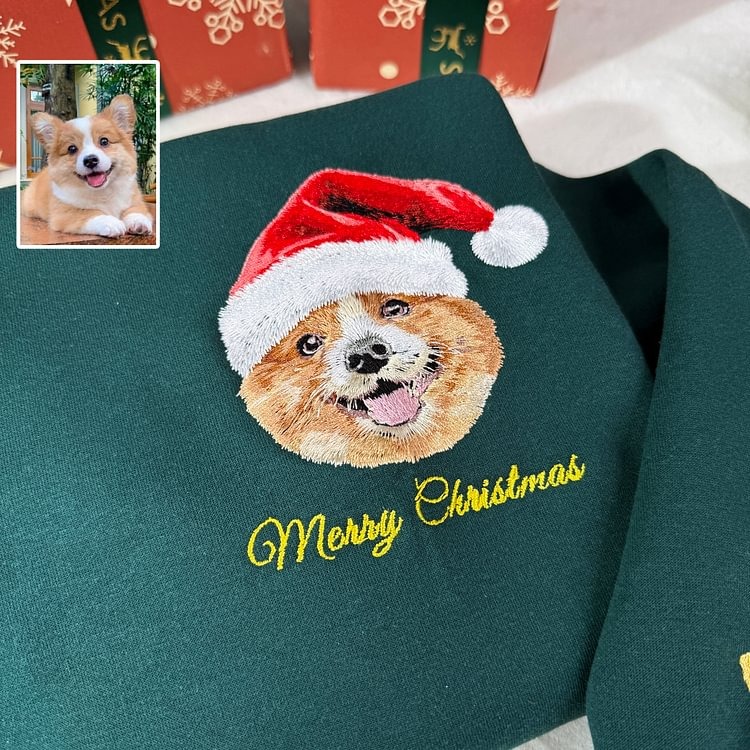 Custom Pet Portrait Christmas Sweatshirt , Personalized Dog Face Holiday Gift for Pet Lovers