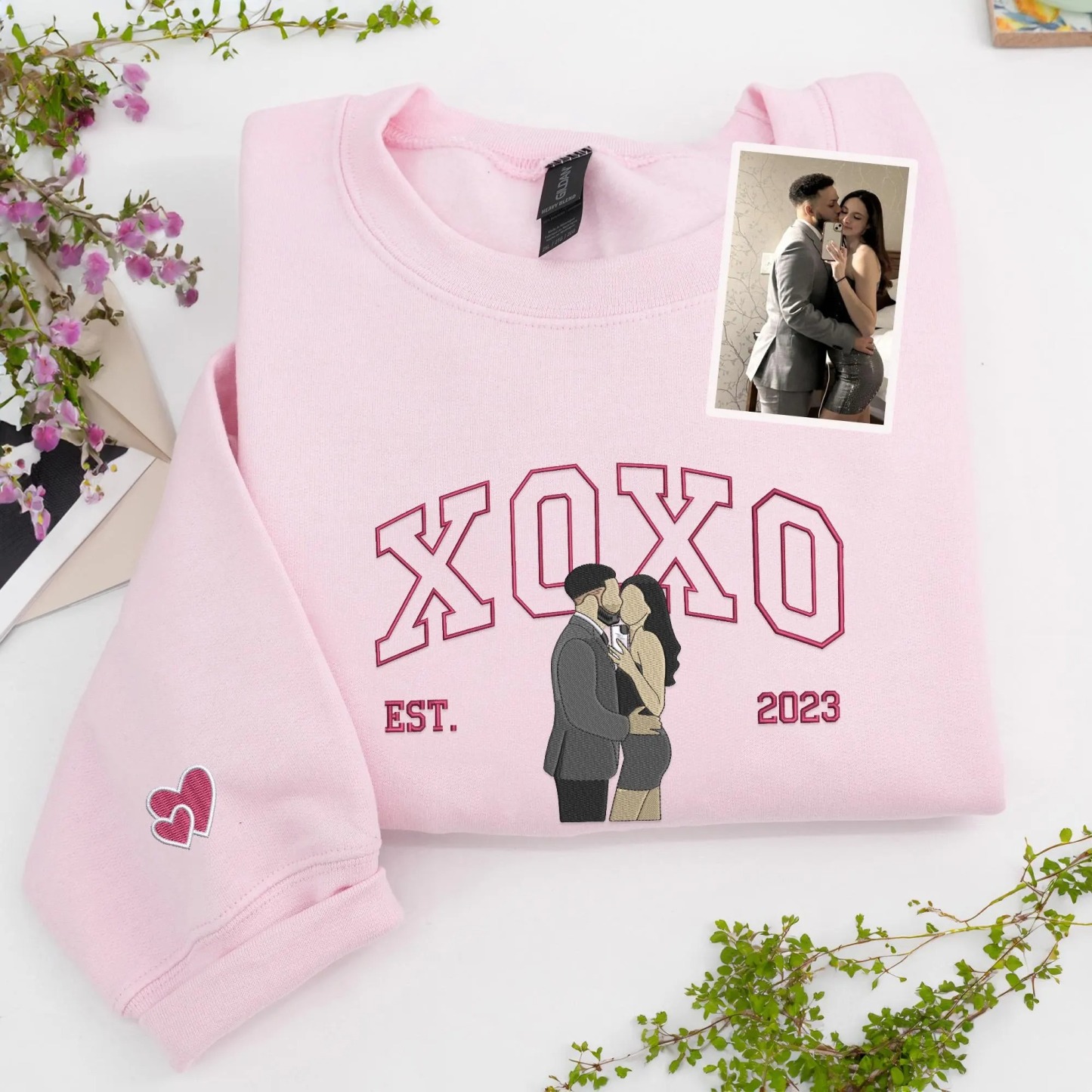 Custom XOXO Couple Embroidered Sweatshirt from Photo