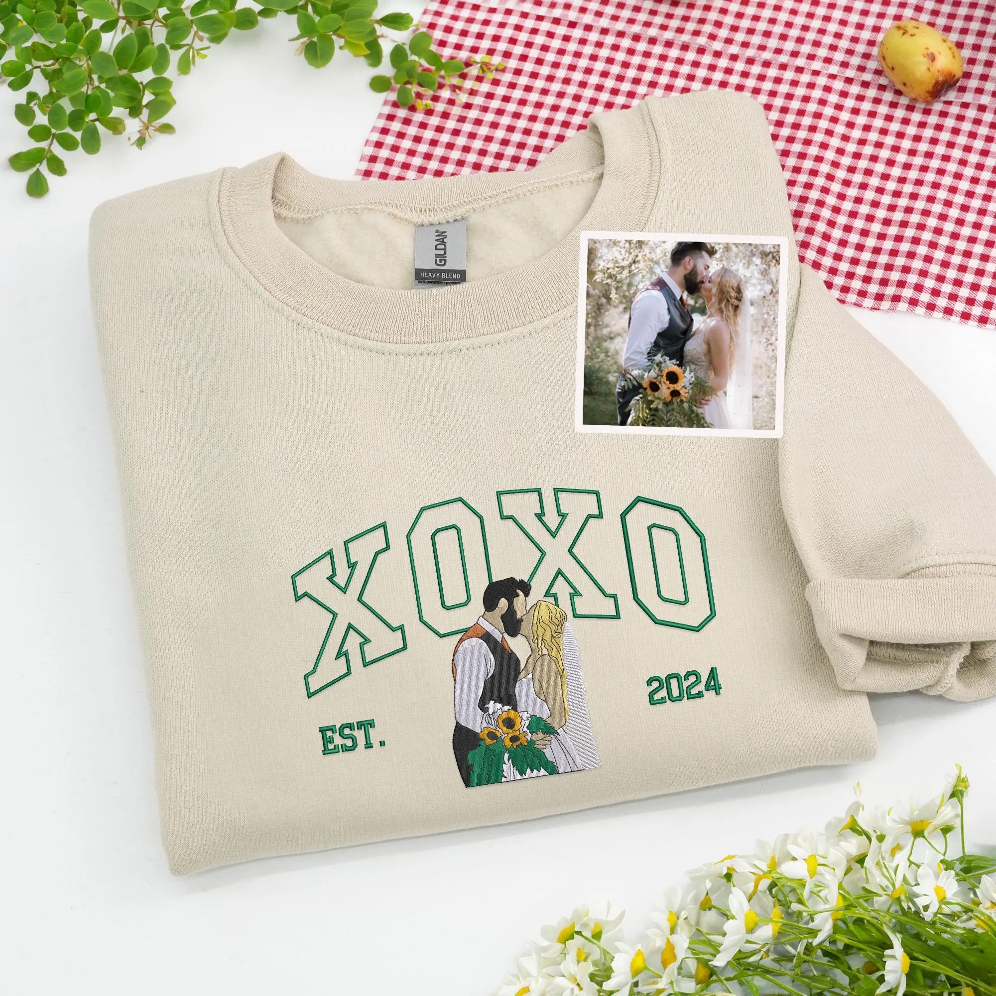 Custom XOXO Couple Embroidered Sweatshirt from Photo