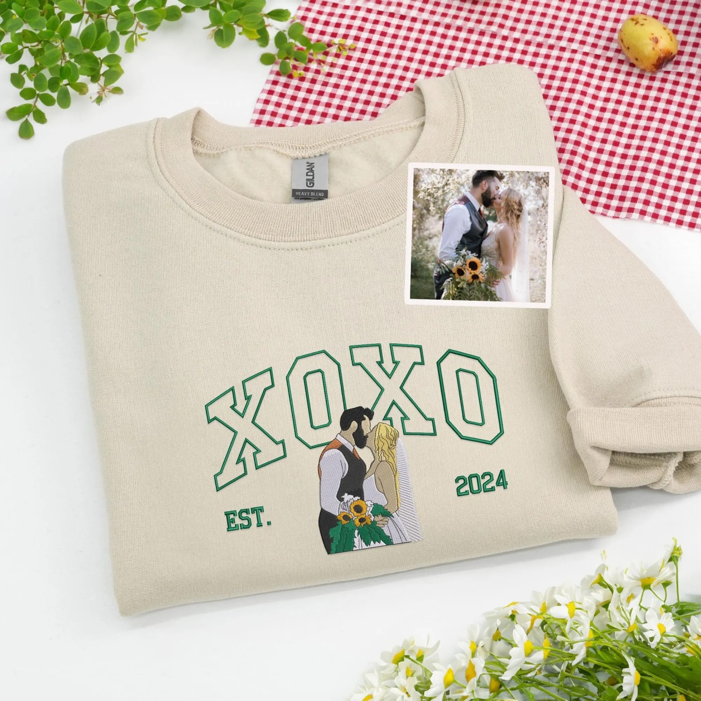 Custom XOXO Couple Embroidered Sweatshirt from Photo