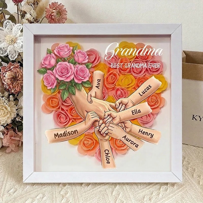 Forlovever™ Pink Rose Personalized Mom Holding Hands Shadow Box – Custom Name Remembrance Frame, Mother’s Day In Loving Memory Gift