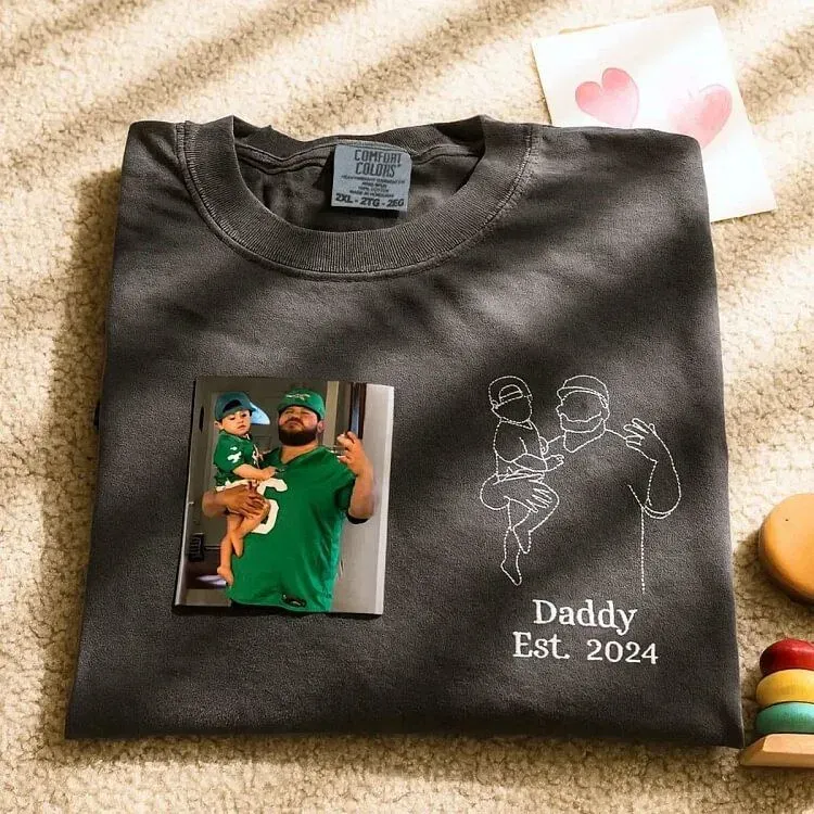 Custom embroidered photo portrait sweatshirt gift for dad, father's day