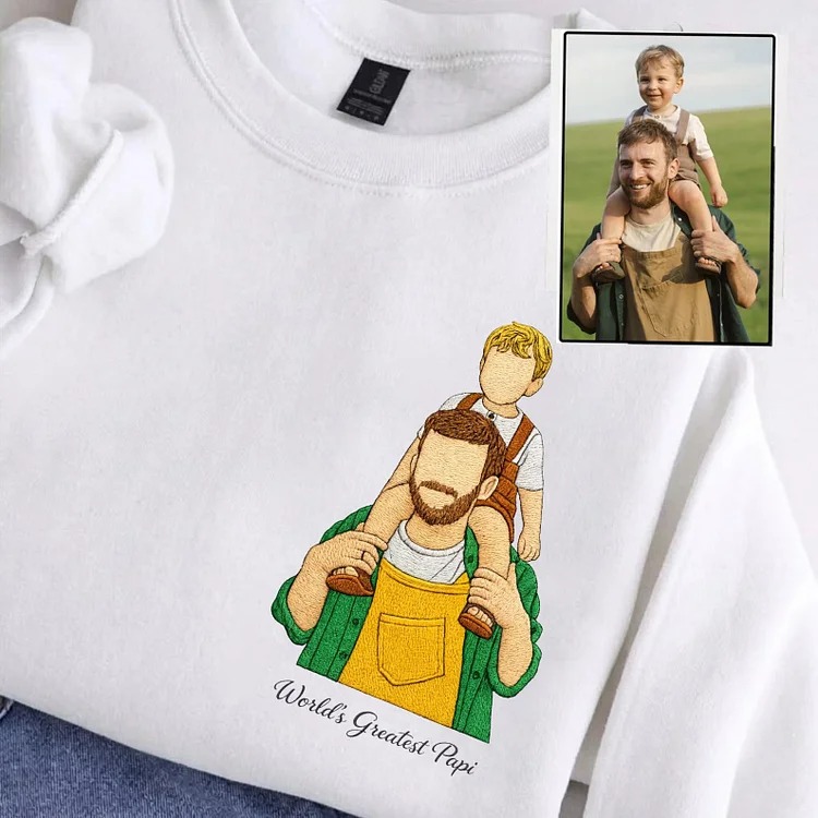[Copy]Custom embroidered photo portrait sweatshirt gift for dad, father's day