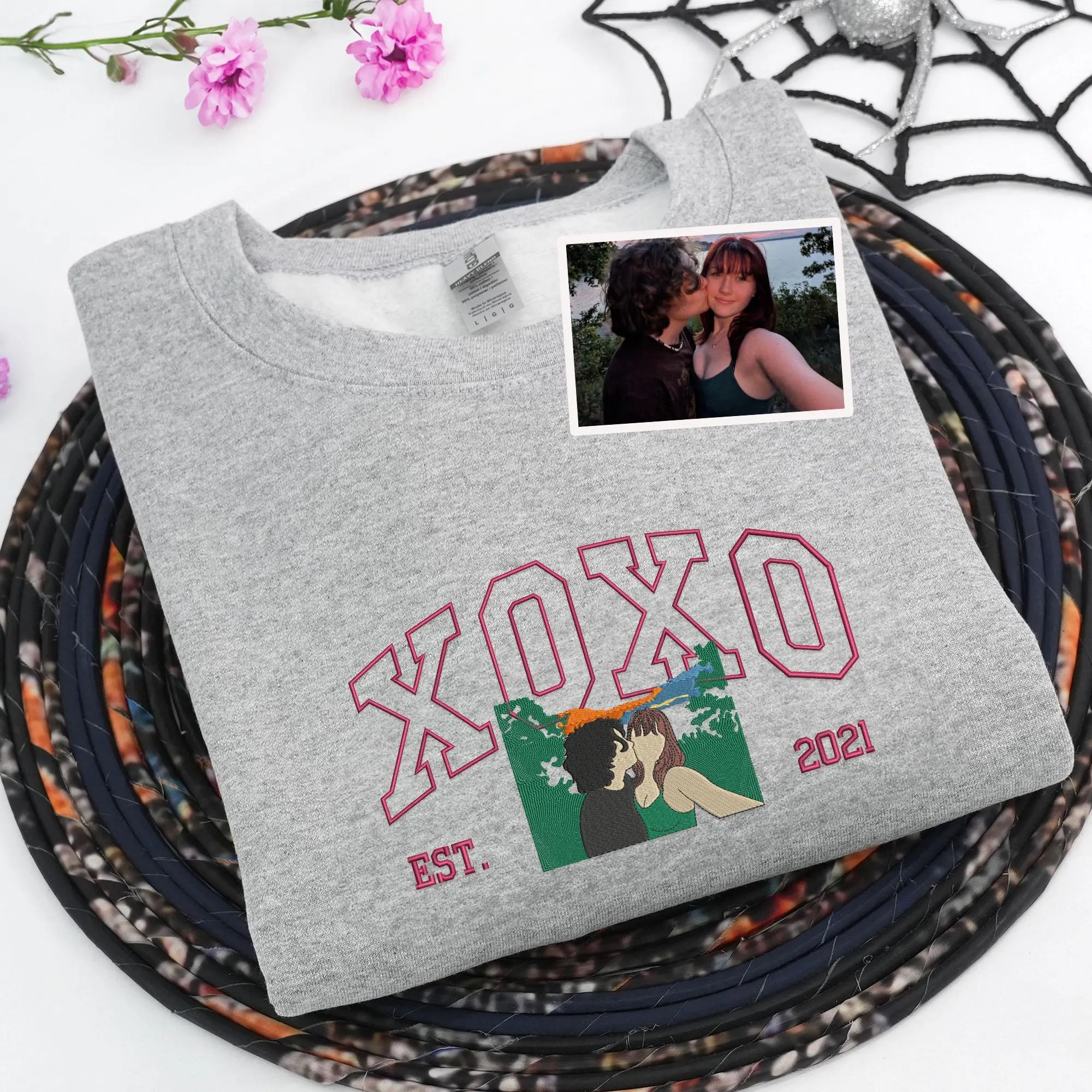 Custom XOXO Couple Embroidered Sweatshirt from Photo