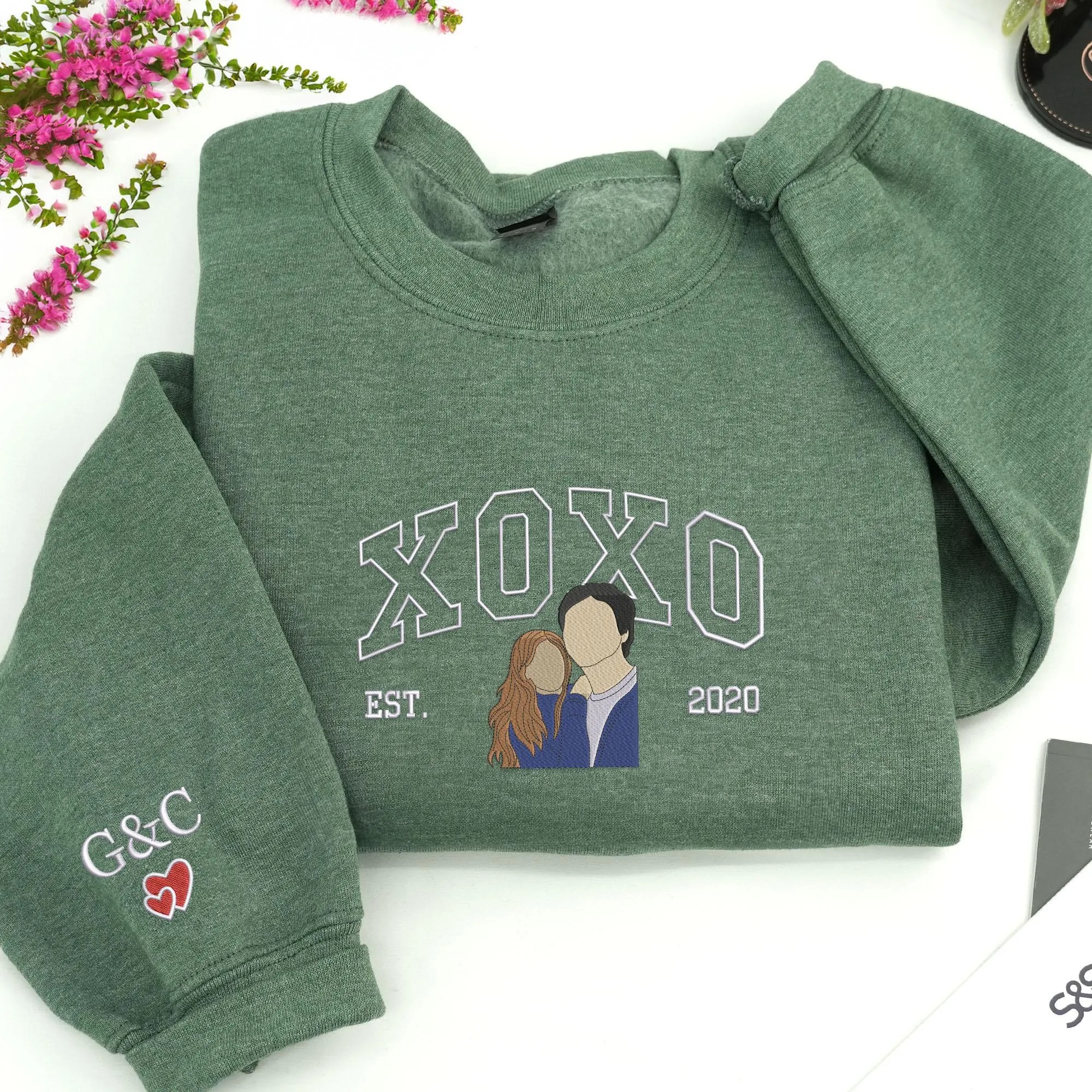 Custom XOXO Couple Embroidered Sweatshirt from Photo