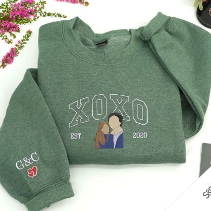 Custom XOXO Couple Embroidered Sweatshirt from Photo