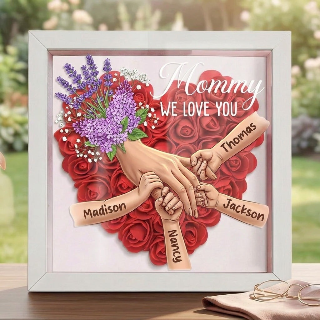 Forlovever™ Lavender Personalized Mom Holding Hands Shadow Box – Custom Name Remembrance Frame, Mother’s Day In Loving Memory Gift
