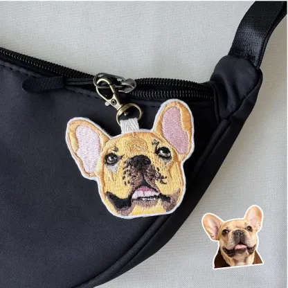 Custom Pet Embroidery Key Tag, Personalized Pet Embroidered Bag Charm, Pet Lover Embroidery Summer Bag Tag, Personalized Pet Gifts Keychain