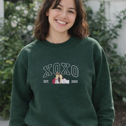 Custom XOXO Couple Embroidered Sweatshirt from Photo