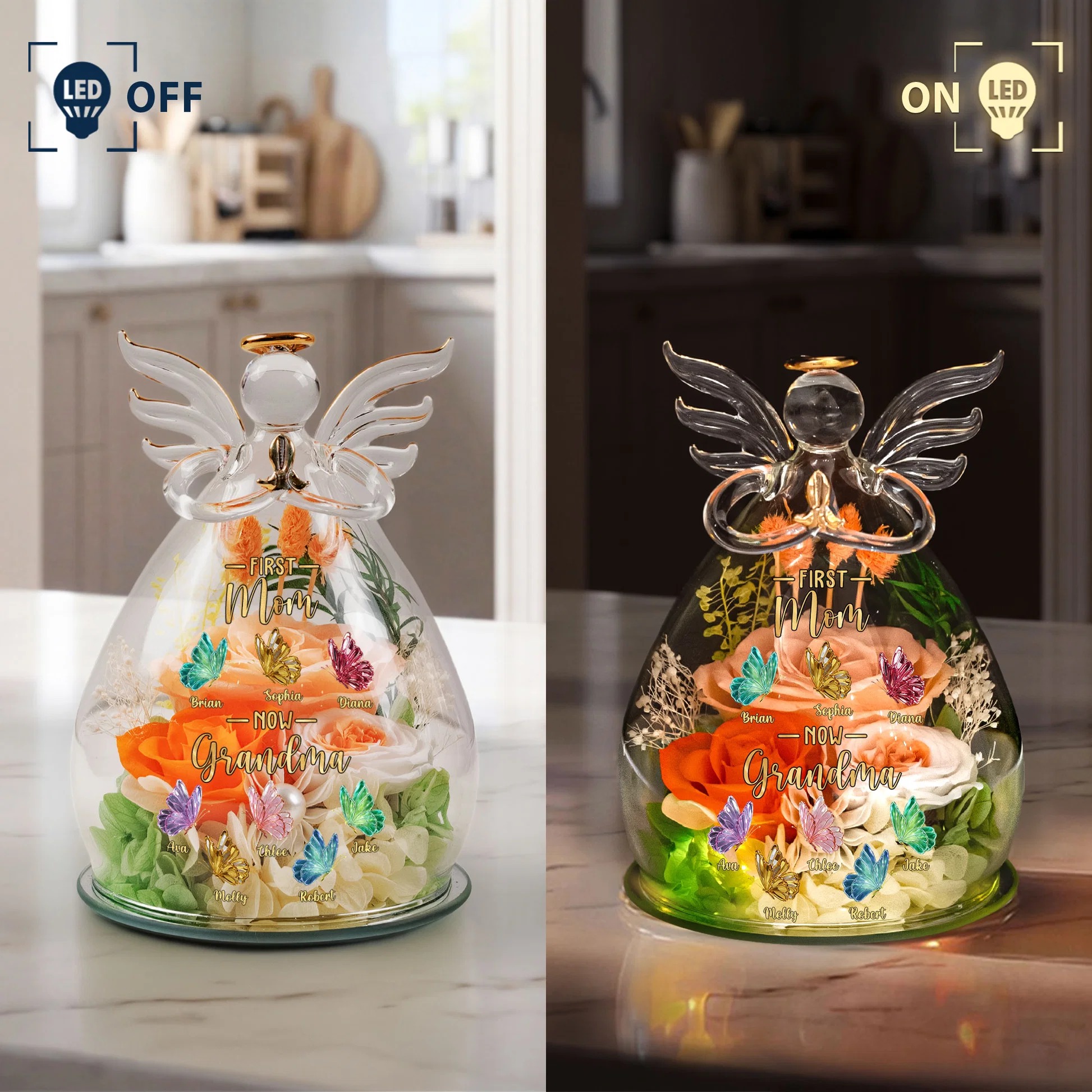 First Mom Now Grandma Personalized Flower In Angel Figurines-Mother's Day Gift