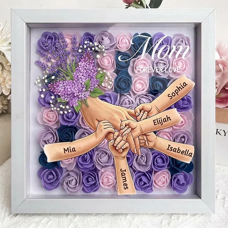 Forlovever™ Lavender Personalized Mom Holding Hands Shadow Box – Custom Name Remembrance Frame, Mother’s Day In Loving Memory Gift