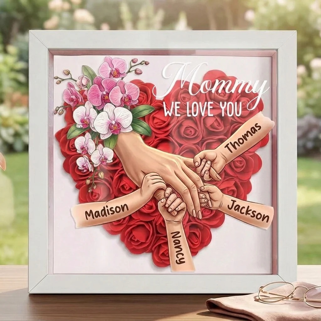 Forlovever™ Orchid-Custom Mom Holding Hands Shadow Box-Mother's Day Remembrance Frame, In Loving Memory Gift