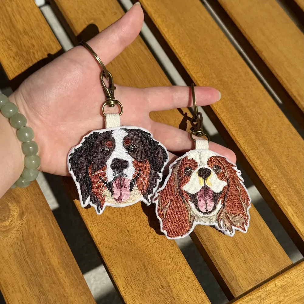 Custom Pet Embroidery Key Tag, Personalized Pet Embroidered Bag Charm, Pet Lover Embroidery Summer Bag Tag, Personalized Pet Gifts Keychain