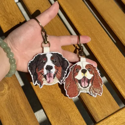 Custom Pet Embroidery Key Tag, Personalized Pet Embroidered Bag Charm, Pet Lover Embroidery Summer Bag Tag, Personalized Pet Gifts Keychain