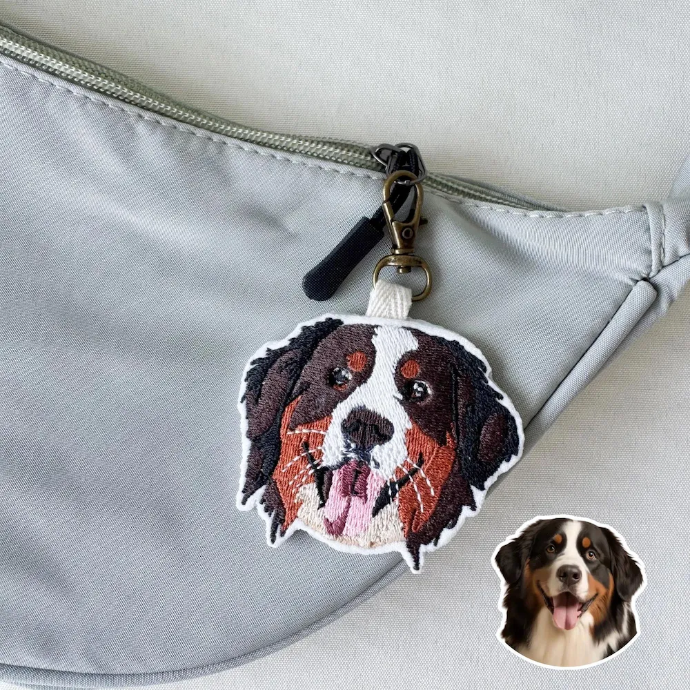Custom Pet Embroidery Key Tag, Personalized Pet Embroidered Bag Charm, Pet Lover Embroidery Summer Bag Tag, Personalized Pet Gifts Keychain