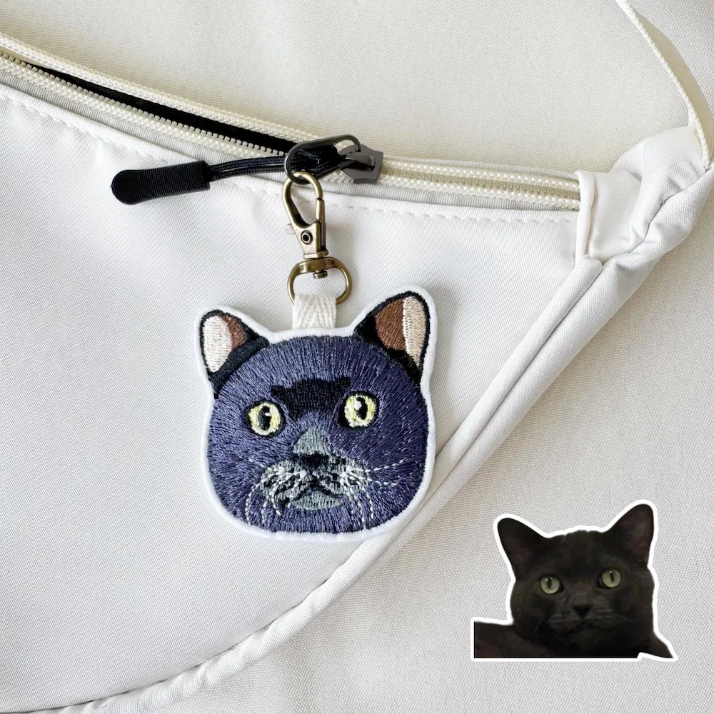 Custom Pet Embroidery Key Tag, Personalized Pet Embroidered Bag Charm, Pet Lover Embroidery Summer Bag Tag, Personalized Pet Gifts Keychain
