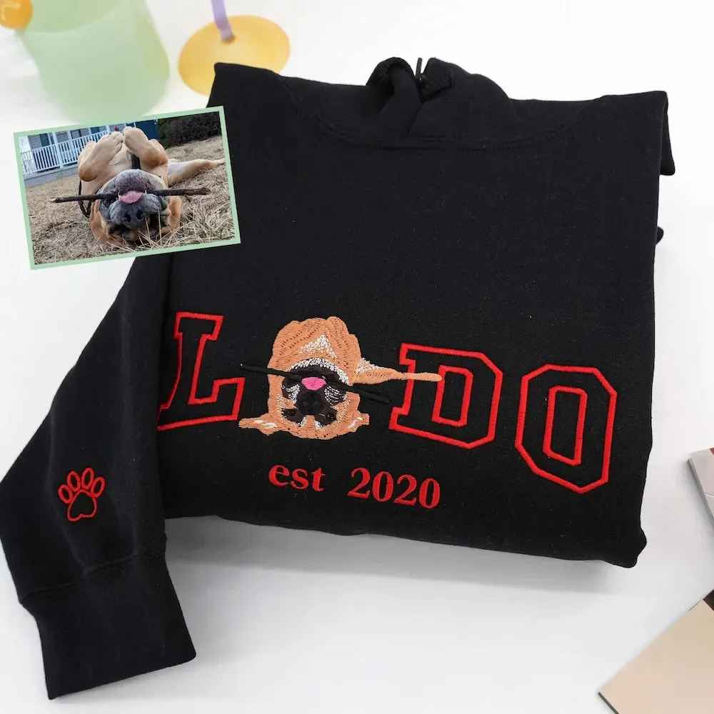 Custom Embroidered Pet Portrait with Pet Name Tshirt Sweatshirt Hoodie 