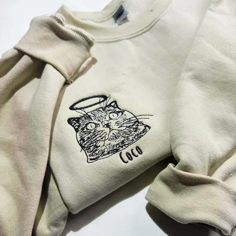 Custom Angel Pet Halo Outline Embroidered Sweatshirt, Hoodie, T-Shirt