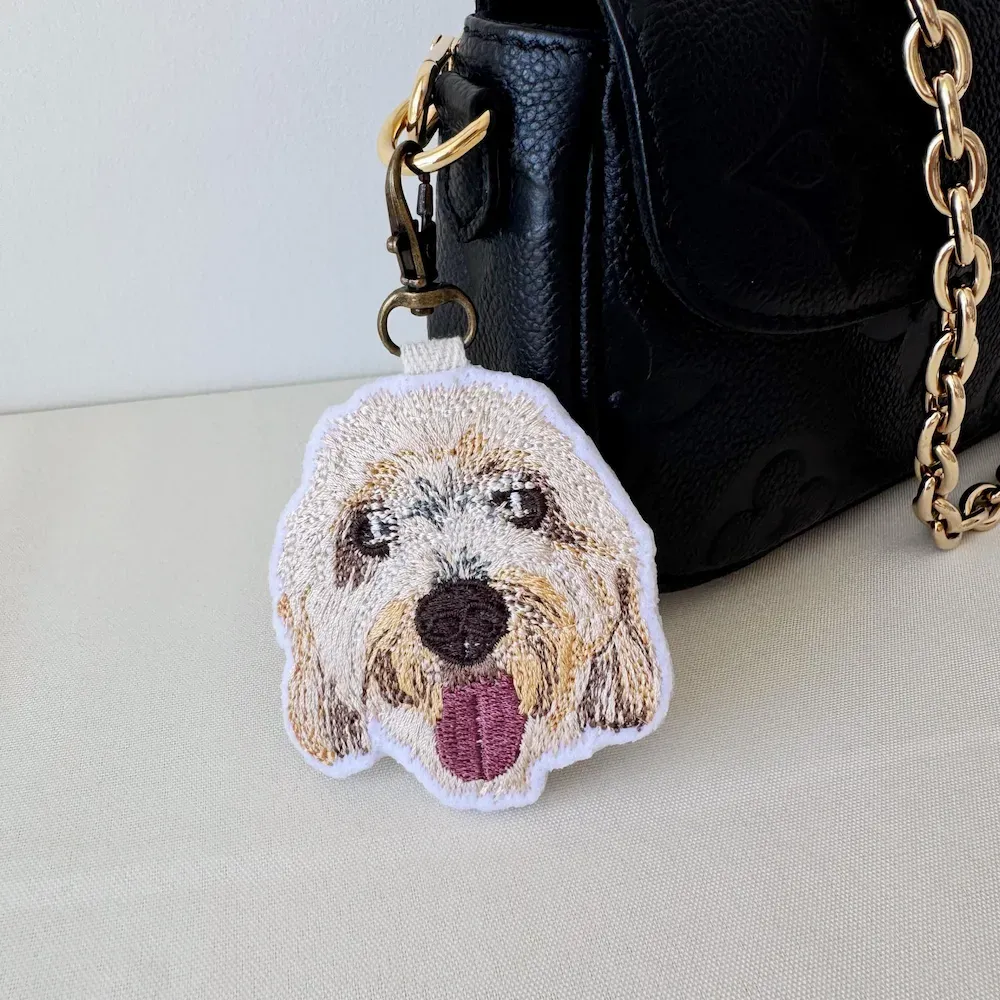Custom Pet Embroidery Key Tag, Personalized Pet Embroidered Bag Charm, Pet Lover Embroidery Summer Bag Tag, Personalized Pet Gifts Keychain
