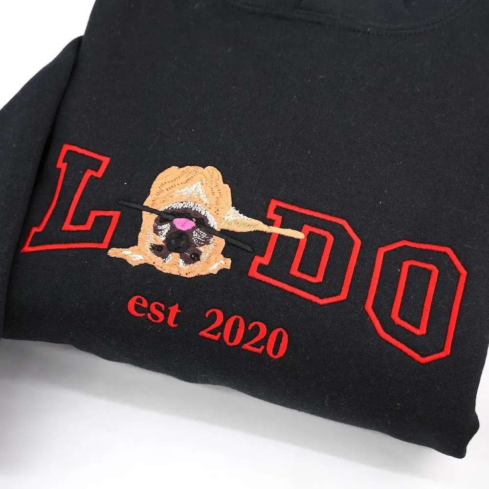 Custom Embroidered Pet Portrait with Pet Name Tshirt Sweatshirt Hoodie 