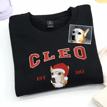 Customized Christmas Preppy-Style Embroidered Pet Portrait Sweatshirt, Hoodie, T-Shirt