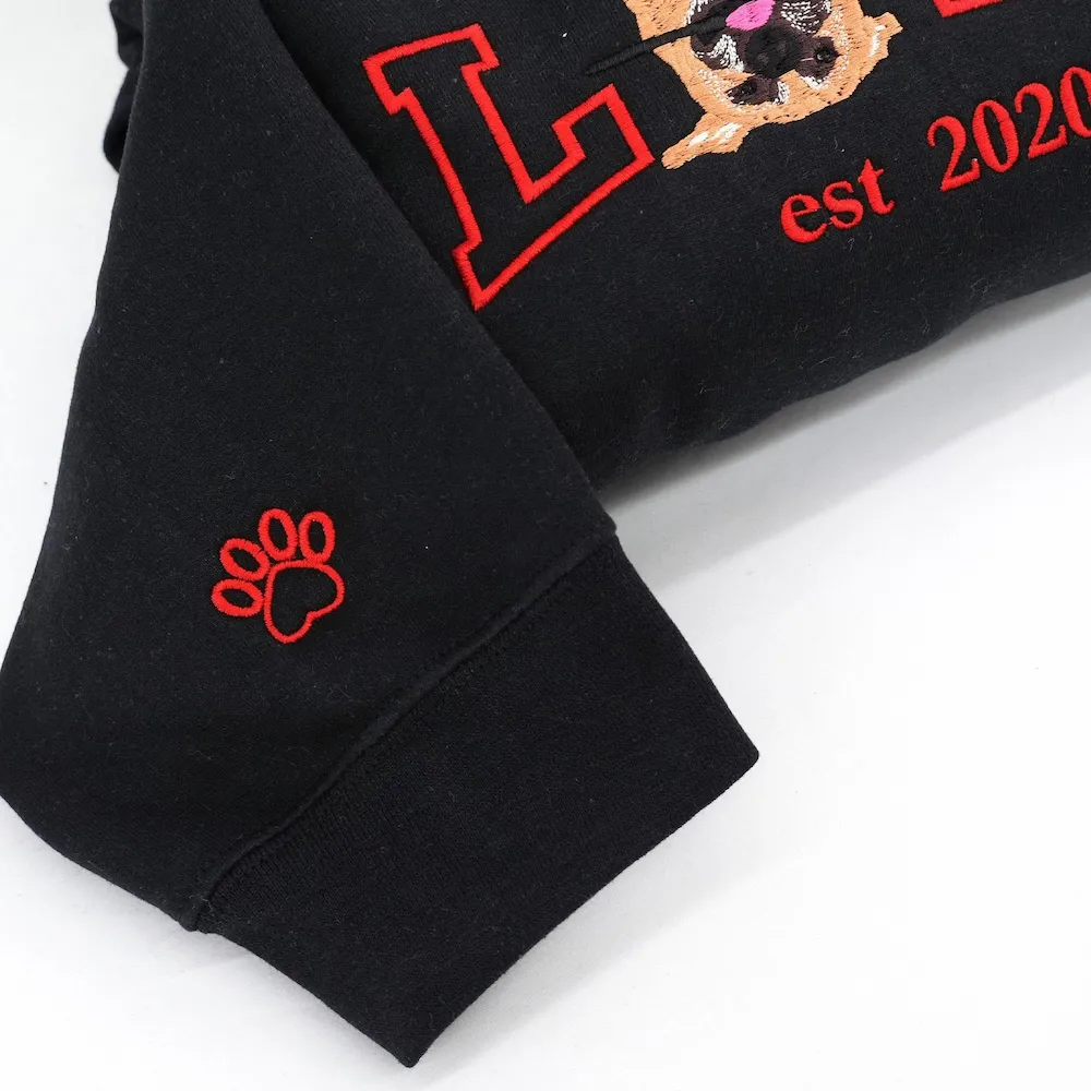 Custom Embroidered Pet Portrait with Pet Name Tshirt Sweatshirt Hoodie 