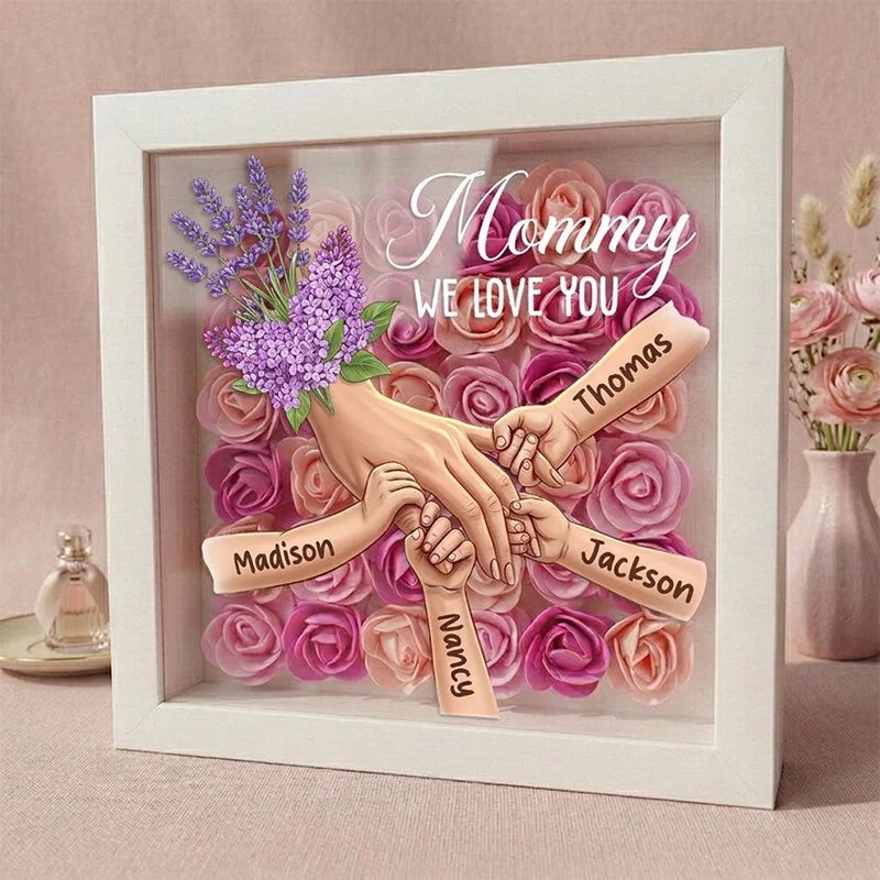 Forlovever™ Lavender Personalized Mom Holding Hands Shadow Box – Custom Name Remembrance Frame, Mother’s Day In Loving Memory Gift