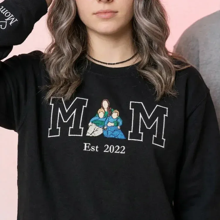 Custom Embroidered Dad Sweatshirt with Photo Portrait | Personalized Gift for Dad from Mom, Father's Day Gift