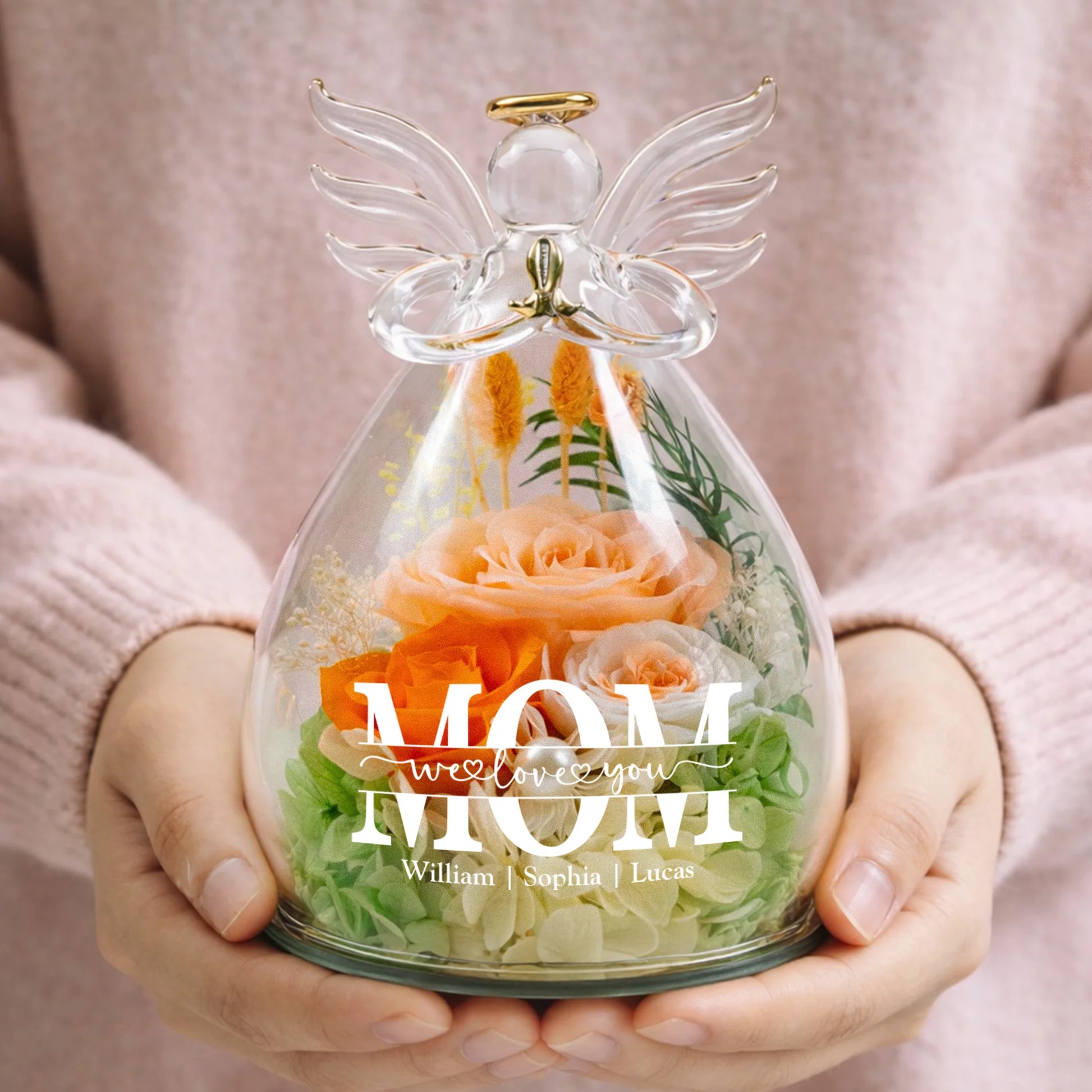 Personalized MOM Angel Figurine for Mom - Custom Flower & Message Mother's Day Gift