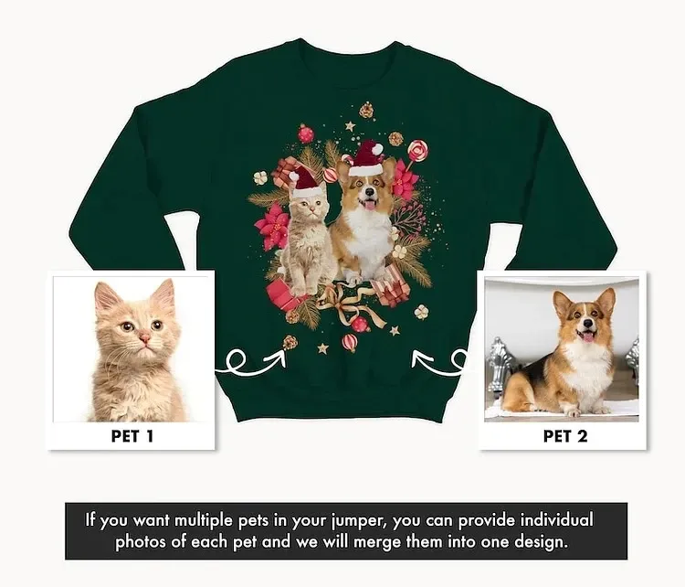 Custom Pet Photo Print Christmas Sweatshirt, Hoodie, T-Shirt-forlovever