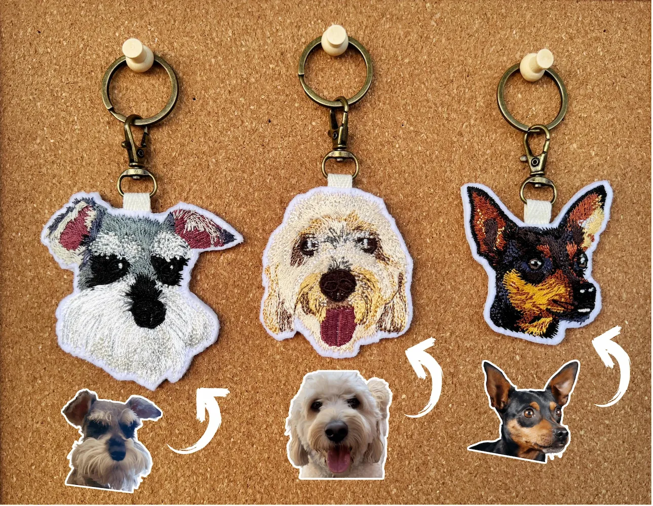Custom Pet Embroidery Key Tag, Personalized Pet Embroidered Bag Charm, Pet Lover Embroidery Summer Bag Tag, Personalized Pet Gifts Keychain
