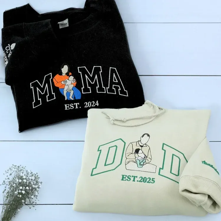 Custom Embroidered Dad Sweatshirt with Photo Portrait | Personalized Gift for Dad from Mom, Father's Day Gift