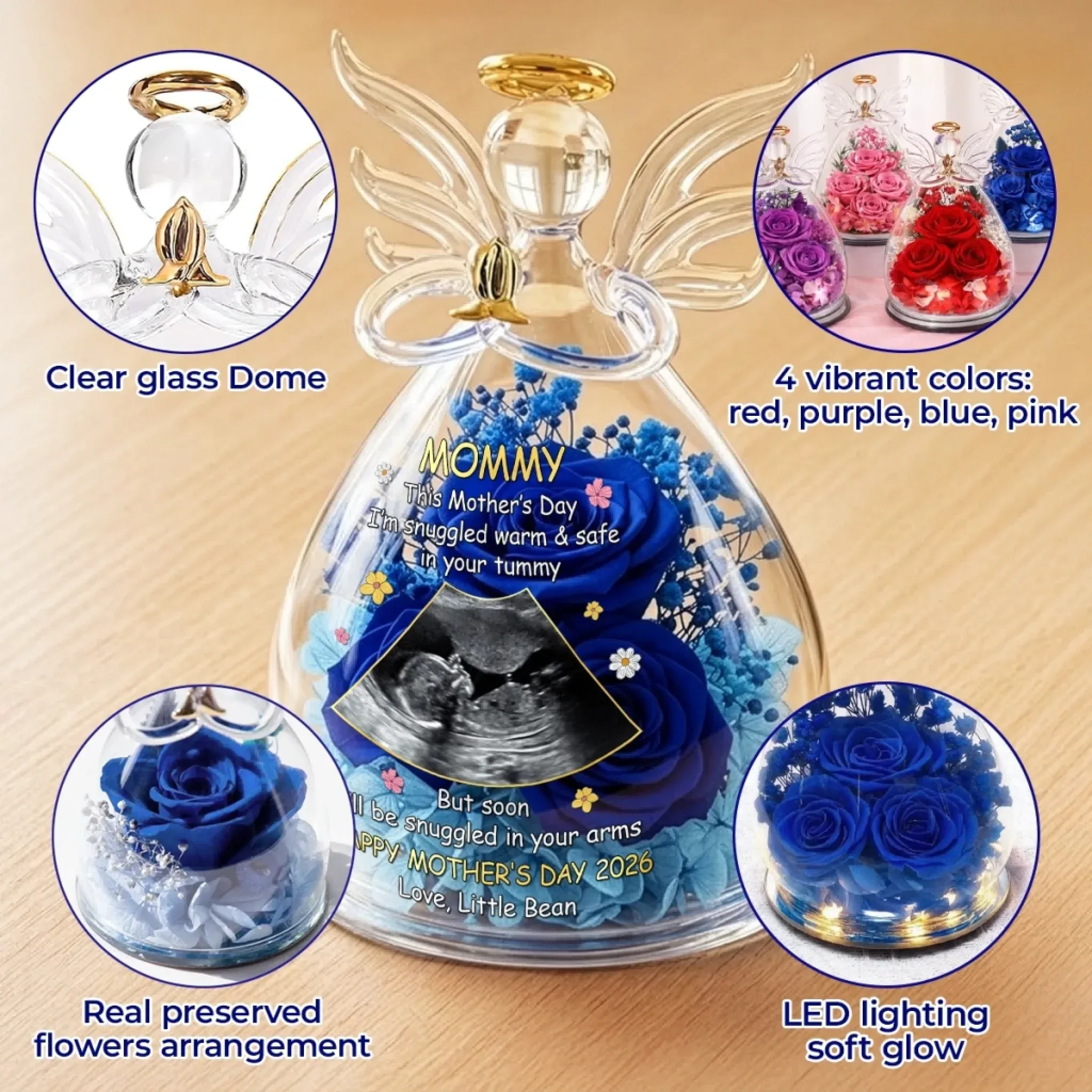 Ultrasoound Personalized Flower In Angel Figurines-Personalized Baby Shower, Gender Reveal Gifts For New Moms