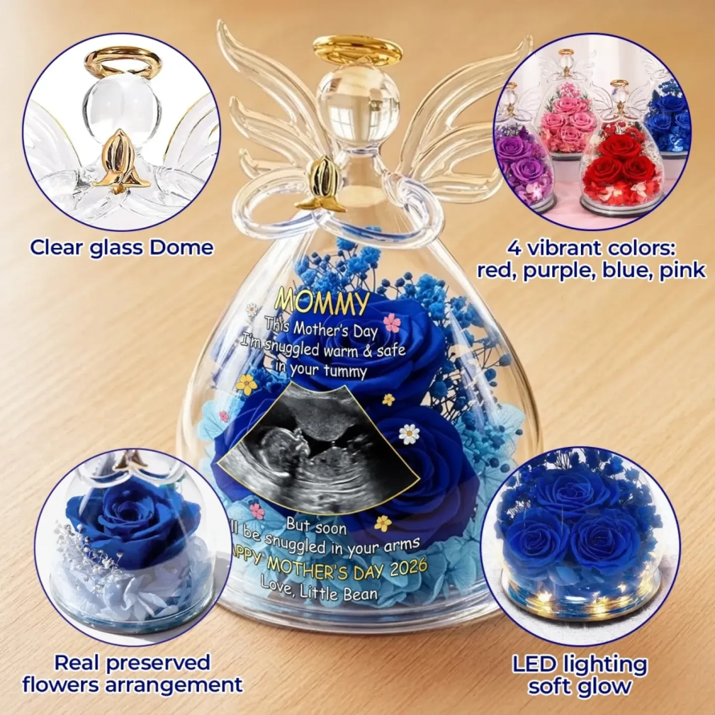 Ultrasoound Personalized Flower In Angel Figurines-Personalized Baby Shower, Gender Reveal Gifts For New Moms
