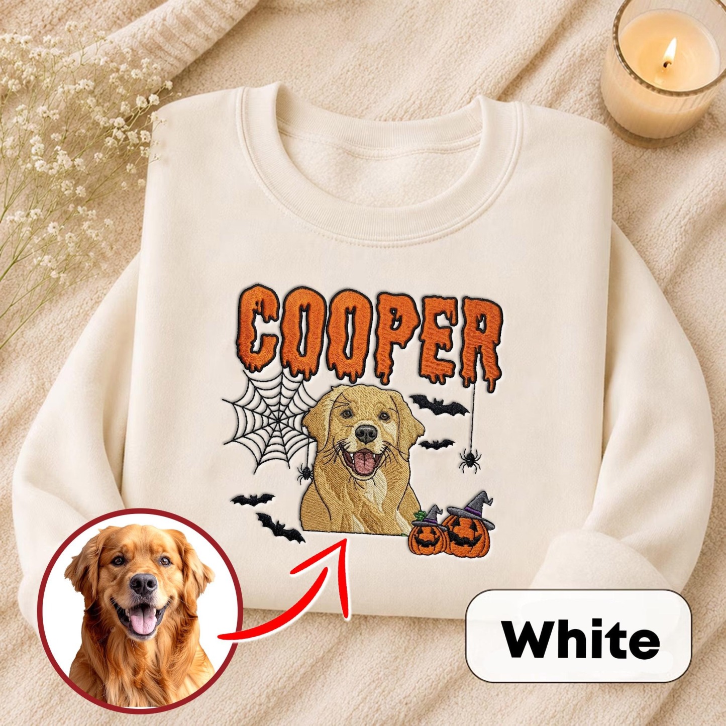 Personalized Halloween Pet Portrait Embroidered Sweatshirt – Personalized Pet Halloween Gift for Pet Lovers