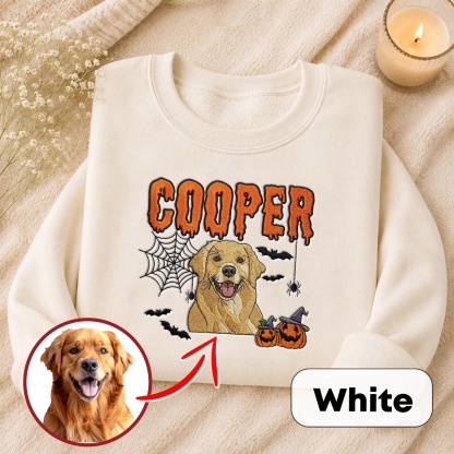 Personalized Halloween Pet Portrait Embroidered Sweatshirt – Personalized Pet Halloween Gift for Pet Lovers