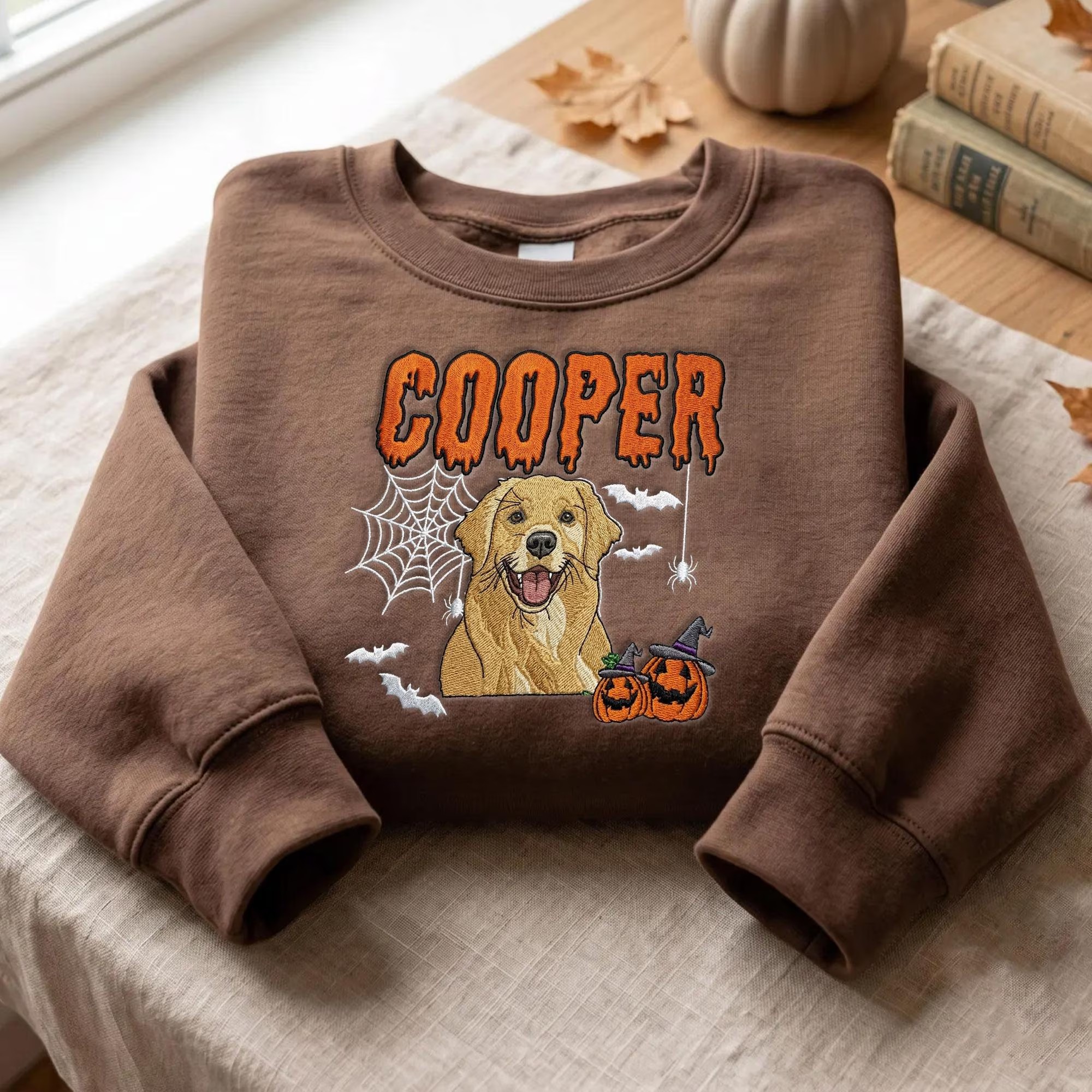 Personalized Halloween Pet Portrait Embroidered Sweatshirt – Personalized Pet Halloween Gift for Pet Lovers
