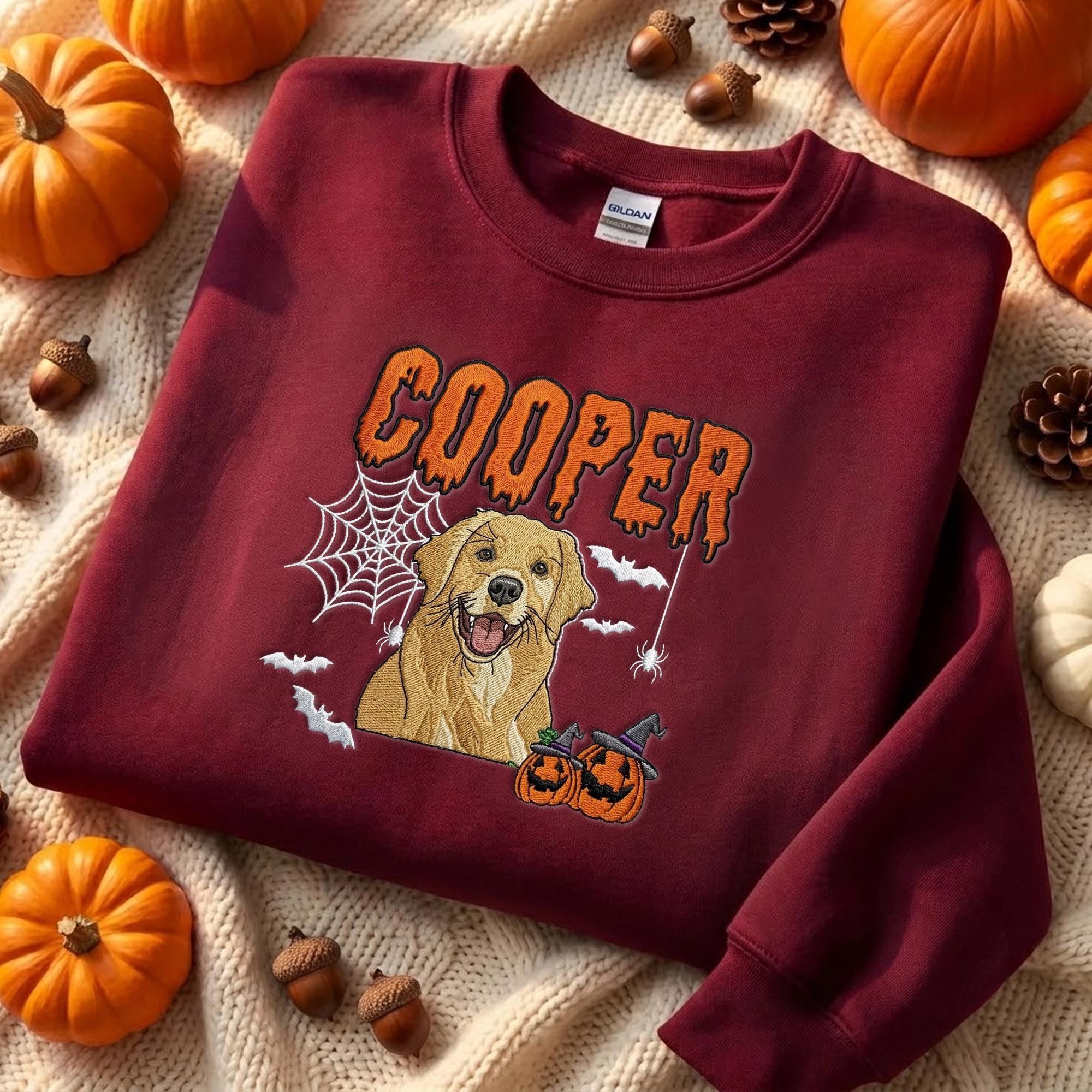 Personalized Halloween Pet Portrait Embroidered Sweatshirt – Personalized Pet Halloween Gift for Pet Lovers