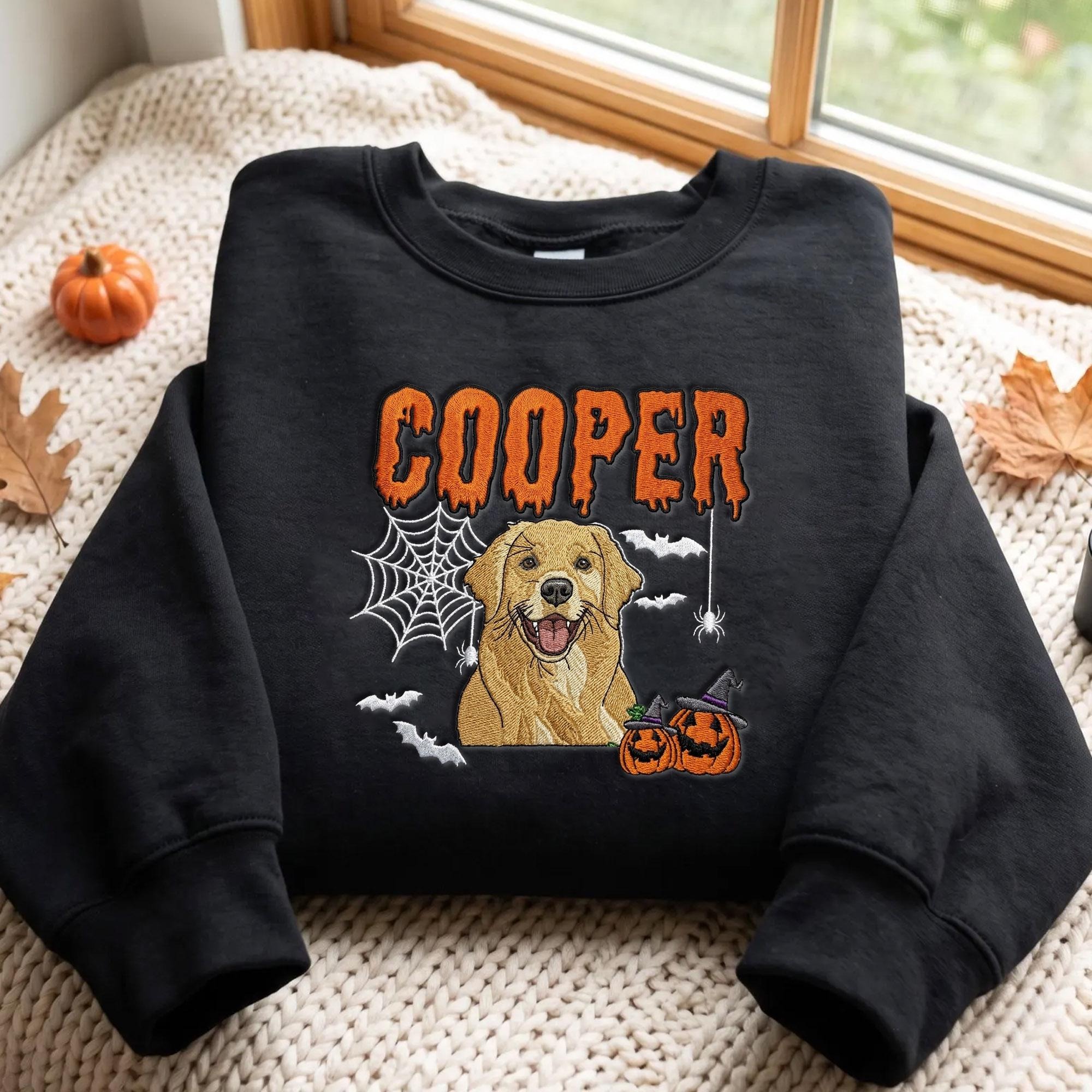 Personalized Halloween Pet Portrait Embroidered Sweatshirt – Personalized Pet Halloween Gift for Pet Lovers