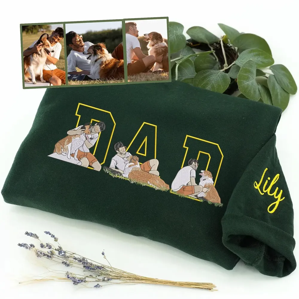 Custom Embroidered Dog Dad/Mom Sweatshirt with Picture - Dad/Mom Portrait Sweatshirt - Personalized Sweatshirt with Pet Photo 