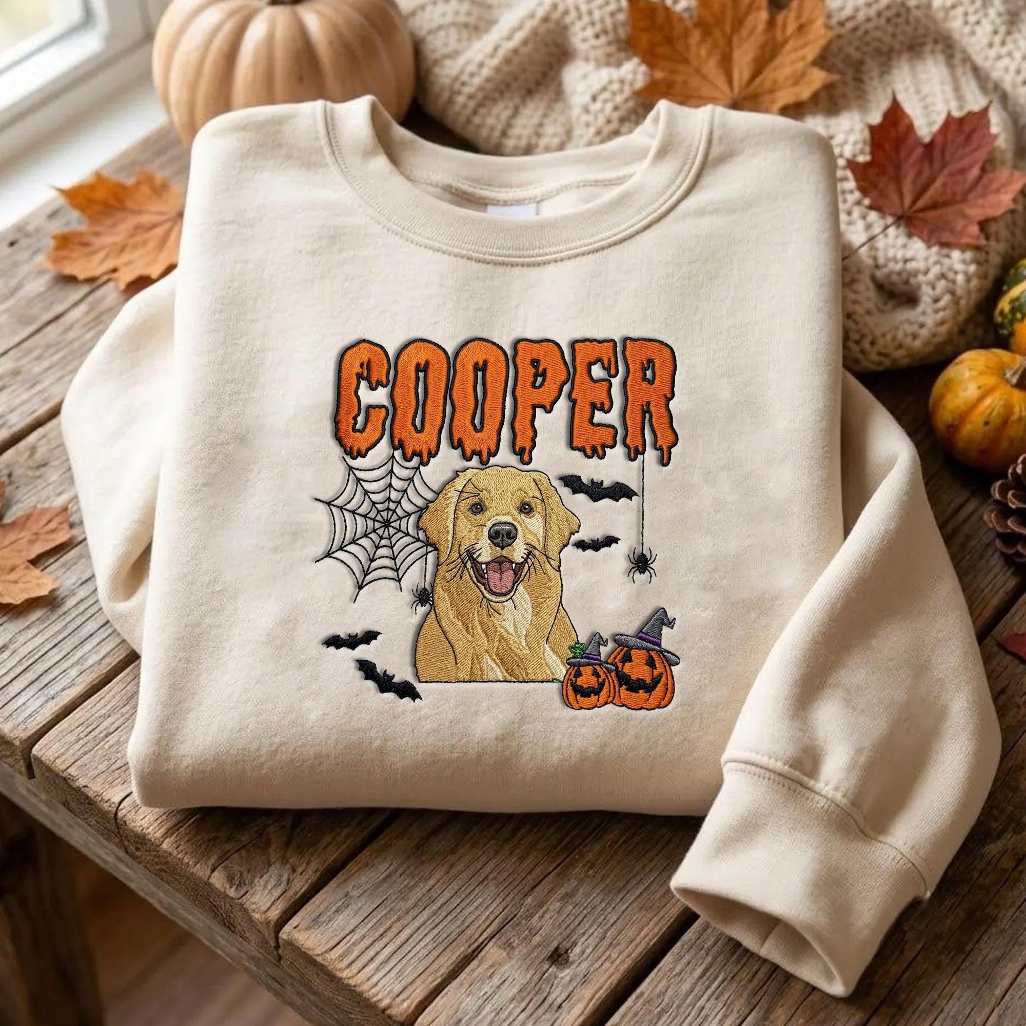 Personalized Halloween Pet Portrait Embroidered Sweatshirt – Personalized Pet Halloween Gift for Pet Lovers