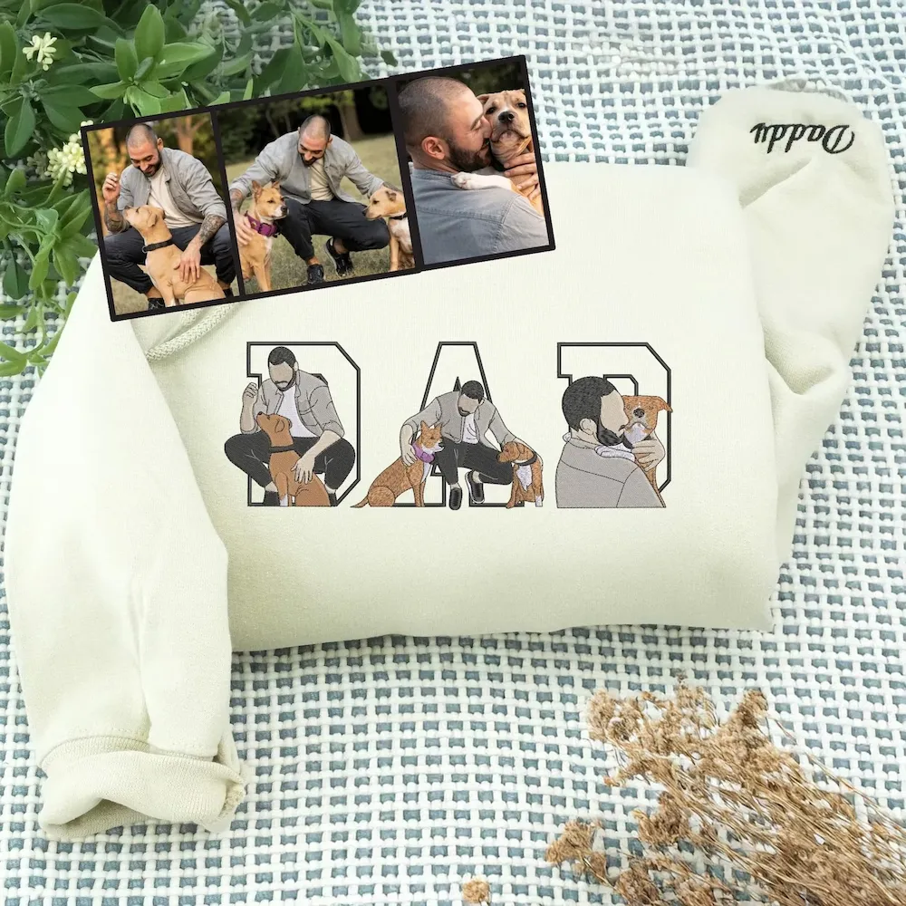 Custom Embroidered Dog Dad/Mom Sweatshirt with Picture - Dad/Mom Portrait Sweatshirt - Personalized Sweatshirt with Pet Photo 