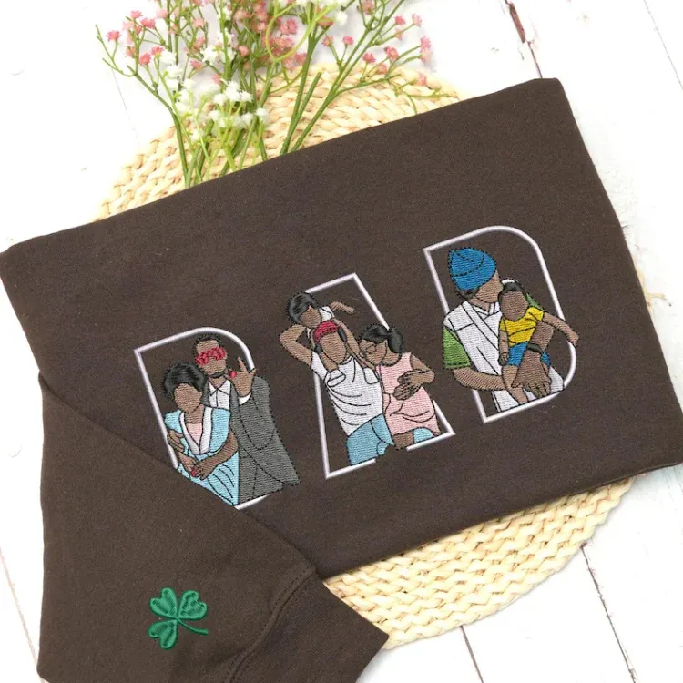 Custom Photo Letter Portrait Embroidery Sweatshirt/T-shirt, Gift For Dad/Mom/Family
