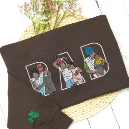 Custom Photo Letter Portrait Embroidery Sweatshirt/T-shirt, Gift For Dad/Mom/Family