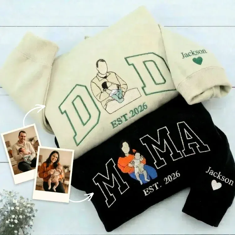 Custom Embroidered Dad Sweatshirt with Photo Portrait | Personalized Gift for Dad from Mom, Father's Day Gift