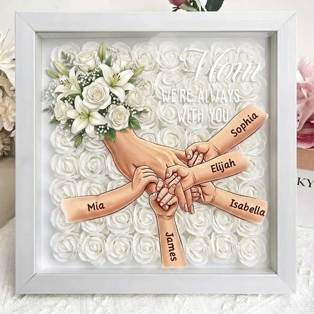Forlovever™ “We’re Always With You” Personalized Memorial Shadow Box – Custom Mom Holding Hands Frame, Mother’s Day Remembrance Gift