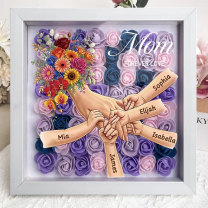Forlovever™ Personalized Mommy Holding Hands Shadow Box – Custom Kids Names Floral Heart Frame Gift for Mom & Grandma | Mother’s Day Gift